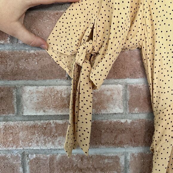 Faithfull The Brand Birgit Mini Dress Tie Back Size Medium 6 Beige Polka Dot - Picture 5 of 12